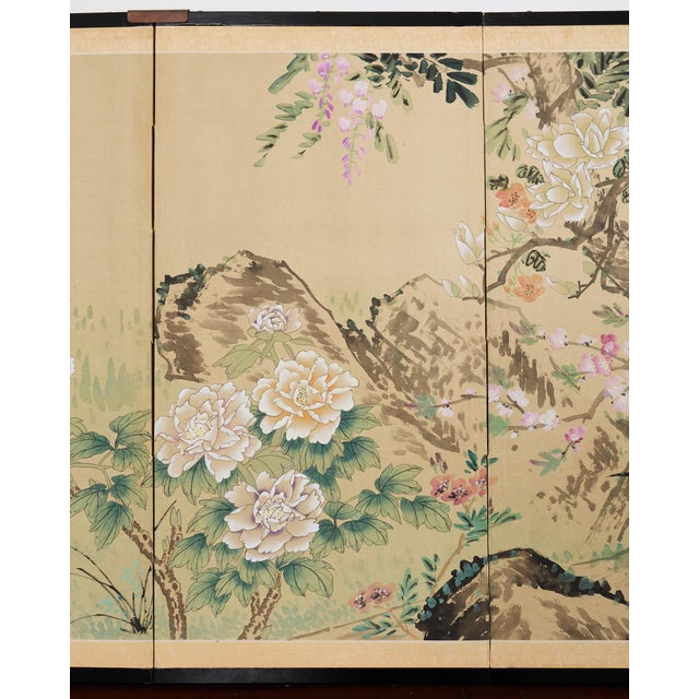 Asian Four Panel Byobu Screen Hundred Flowers Bloom For Sale In Sacramento - Image 6 of 18