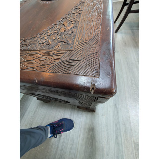 Chestnut Early 20th Century Chinese Carved Camphor Wood Blanket Chest/Trunk For Sale - Image 8 of 9