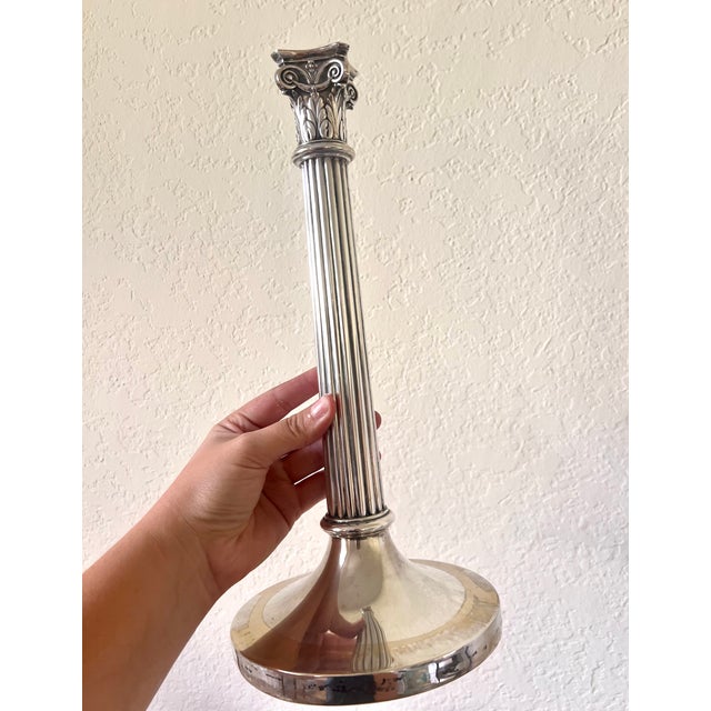 Pair of Antique European 800 Fine Silver Corinthian Column Candlesticks For Sale In Palm Springs - Image 6 of 10