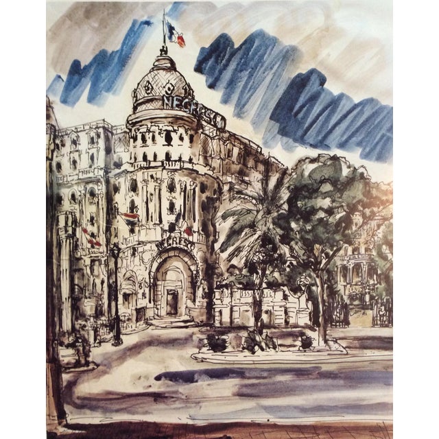 Mid-Century Modern Original Art Poster of the Negresco Hotel in Nice, France by Ivanna Lemairtre For Sale - Image 3 of 5