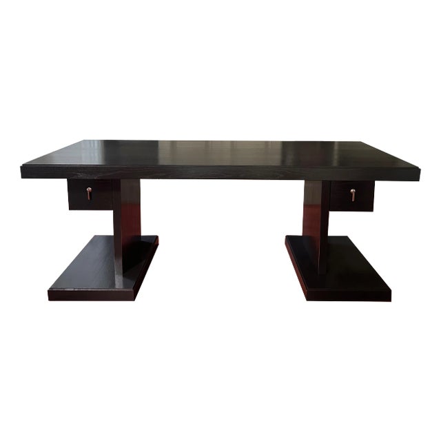 Custom Art Deco Style Black Lacquer Executive Desk For Sale