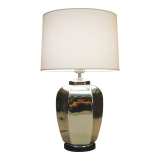 1970s Mid Century Modern Mercury Glass Ginger Jar Chrome Silver Table Lamp For Sale