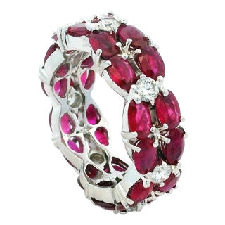 18k White Gold Ruby and Diamond Eternity Band Ring, 5.50 Carats, Size 8 For Sale