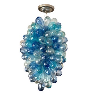 Shades of Blues Handblown Glass Light Fixture For Sale