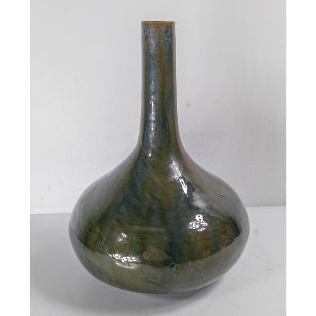 19th Century German or Austrian Olive Green Glazed Majolica Bottle Vase For Sale In New York - Image 6 of 12