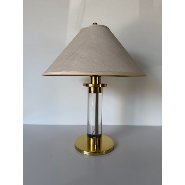 Postmodern 1980s Vintage Postmodern Frederick Cooper Brass & Lucite Table Lamp For Sale - Image 3 of 12