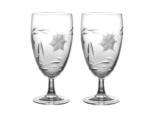 Rcr Royal Crystal Rock Gemini Edelweiss Flower Etched Stem Water Glasses - a Pair
