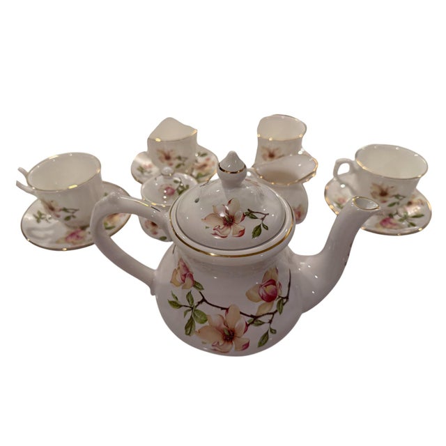 Staffordshire Mid 20th Century Fine English China Staffordshire Collection Tea Set- 11 Pieces For Sale - Image 4 of 6