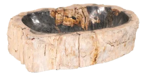 Petrified Wood Wash Basin, Cream & Black