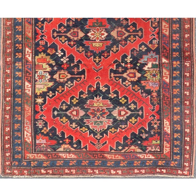 Blue Late 19th Century Antique Caucasian Kazak Rug With Sub-Geometric Medallions Design in Red and Blue For Sale - Image 8 of 12