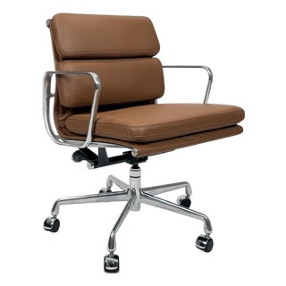 Eames for Herman Miller Aluminum Group Soft Pad Management Chair - Brown Leather For Sale