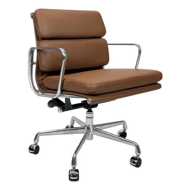 Eames for Herman Miller Aluminum Group Soft Pad Management Chair - Brown Leather For Sale