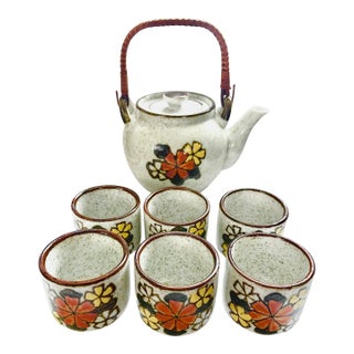 Vintage Otagiri Hand Painted Floral Tea Set - Teapot & 6 Cups For Sale