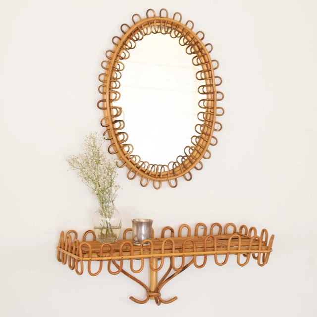 Wood 1960's Italian Rattan Wall Console For Sale - Image 7 of 9