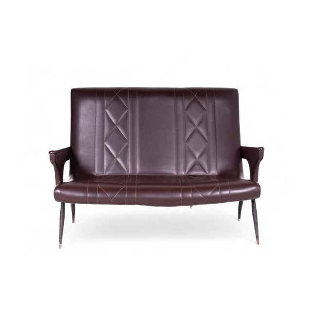 Vintage Two-Seater Sofa in Brown Skai with Metal Legs For Sale - Image 9 of 9