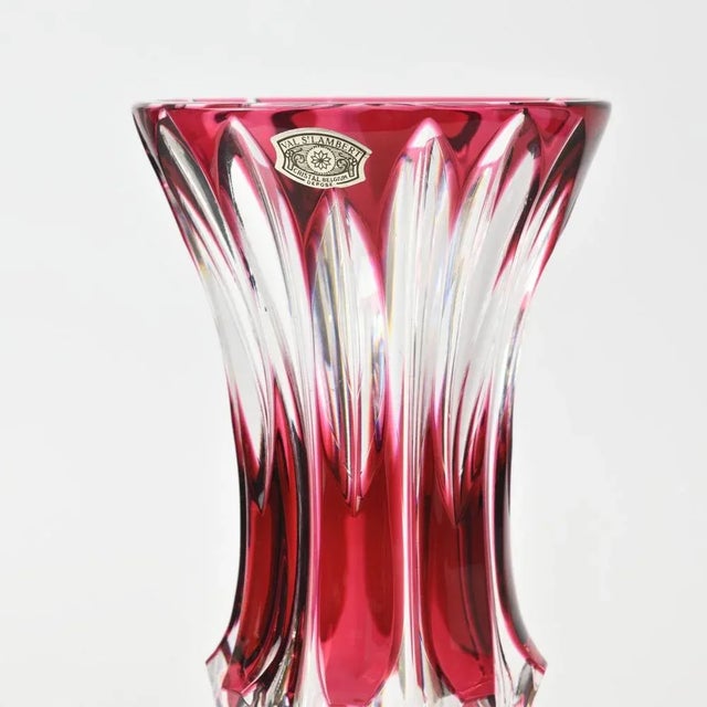 1950s Hand-Cut Cranberry Glass Vase by Val Saint Lambert, 1950s For Sale - Image 5 of 7