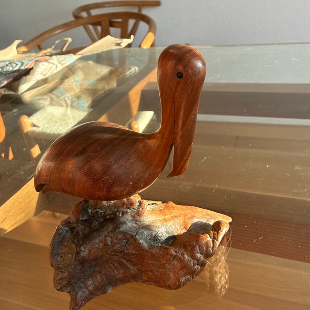 Brown 1980s Bruce Stamp Signed and Dated Walnut Carving of a Pelican on Wood. For Sale - Image 8 of 8
