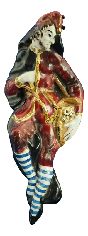 Early 20th Century Ceramic Wall Plaque Commedia Dellarte Mask Sandrone by Gastone Batignani, 1920s