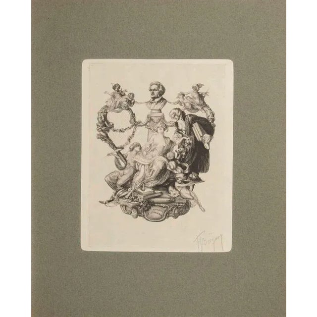 Héliogravure on japanese paper realized by Fraz von Bayros in 1913 for Ex Libris Verlag K. Th. Senger, Munich. Mounted on...