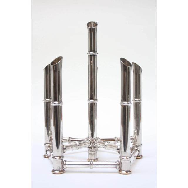 Faux-Bamboo Chrome Six-Candle Holder For Sale - Image 10 of 10