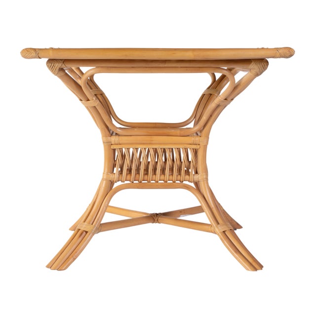 Spritely Home Accent Furniture Antigua 34.25 in. W Square Rattan Glass Top Dining Table, Natural Rattan For Sale - Image 4 of 8