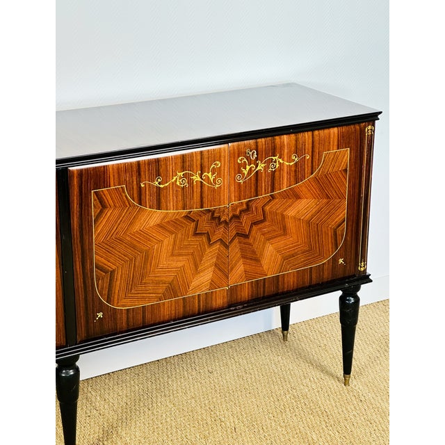 Art Déco French Sideboard in Walnut Marquetry from André Arbus, 1950s For Sale - Image 11 of 16