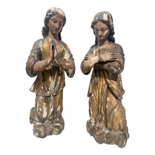 Adoring Angels, 1700s, Polychrome and Gilded Carved Wood, Set of 2 For Sale