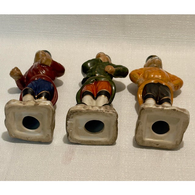 Mid 20th Century Glazed Porcelain Singerie Monkey Figurines by Turtle and Crane - Maximalist Meissen Style -Set of Three For Sale - Image 9 of 9