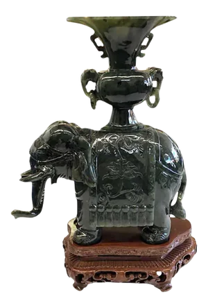 Mid 20th Century Chinese Carved Jade Elephant Vase