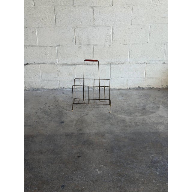Vintage Danish Brass Magazine Rack Mid Century Modern Newspaper Holder For Sale - Image 4 of 8