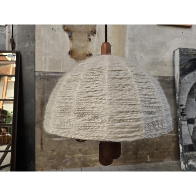 Brown Vintage Teak and Wool Ceiling Light by Domus, Germany, 1970s For Sale - Image 8 of 13