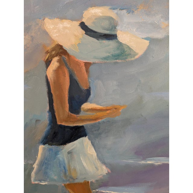20x24" oil on canvas of 'Searching for Seashells' Framed ready to hang Beach, figurative, woman seashore painting