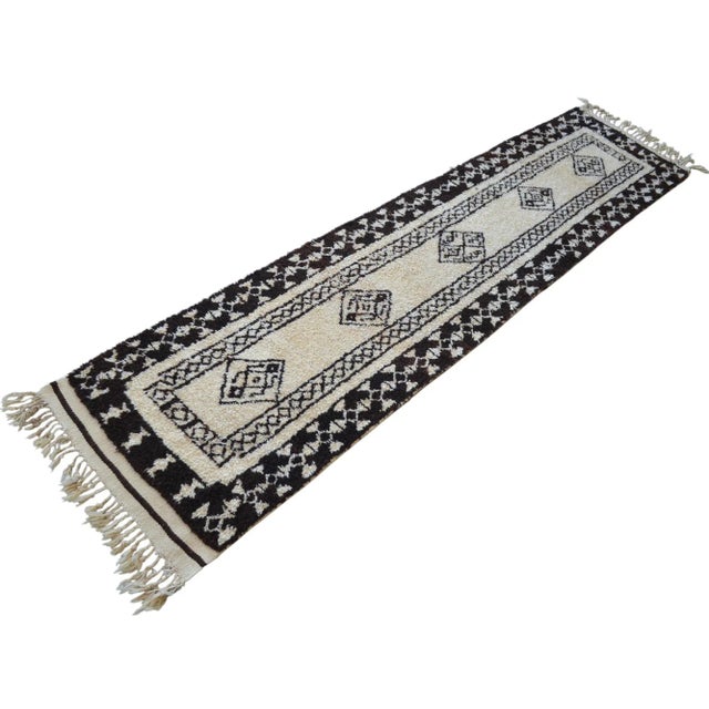 Hand-Knotted Kurdish Runner Rug . Tribal Herki . Boucherouite Style Natural Undyed Wool - 2′9″ × 11′6″ For Sale - Image 4 of 12