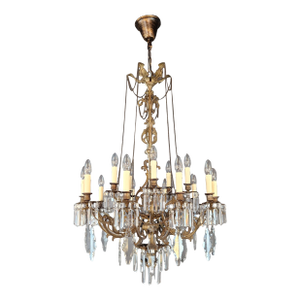 Antique Brass and Crystal Chandelier Historicism Rococo Neoclassical Style