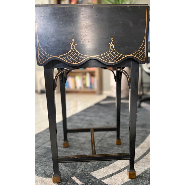 Mid 20th Century Mid 20th Century Chinoiserie Hand-Painted Black & Gold Drop-Leaf Server For Sale - Image 5 of 12