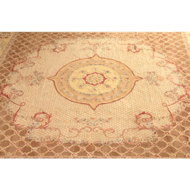 18th Century Aubusson Style Kilim Beige Brown Medallion Style Rug For Sale In New York - Image 6 of 8