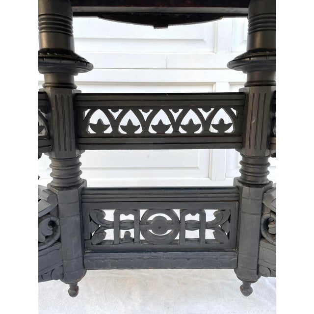 Wood Antique Eastlake Pink Marble and Griffin Carved Rolling Table For Sale - Image 7 of 13