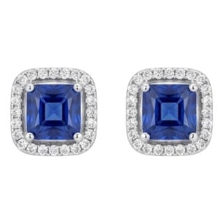 Natural 1.80Cts Blue Sapphire & 0.28Cts Diamond Earring in 18k Gold For Sale