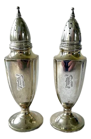 Antique Sterling Silver Salt and Pepper Shakers Featuring a Monogrammed