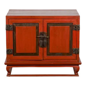 Vintage Chinese Red Lacquer Cabriole Leg Small Cabinet