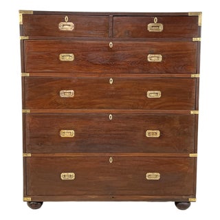 Antique 19th Century British Campaign Tall Chest, Mahogany With Brass Hardware For Sale