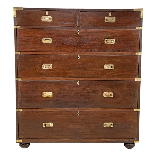 Antique 19th Century British Campaign Tall Chest, Mahogany With Brass Hardware For Sale