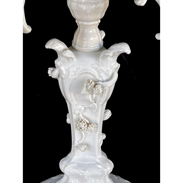 Ceramic 1950s Kpm Berlin Blanc De Chine Five-Light Rococo Style Candelabra - 2 Pieces For Sale - Image 7 of 12