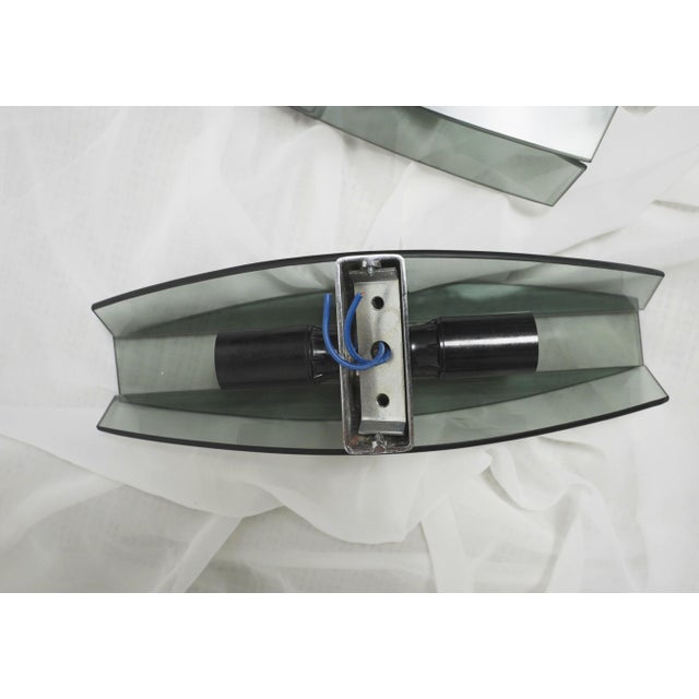 Metal Mid-Century Modern Italian Veca Grey Smoked Glass Wall Sconces by Fontana Arte, 1970s, Set of 2 For Sale - Image 7 of 10