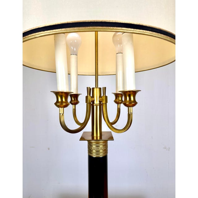 A magnificent and monumental candelabra table lamp by Paul Hanson circa 1960’s. Original large drum shade (signed) sits...