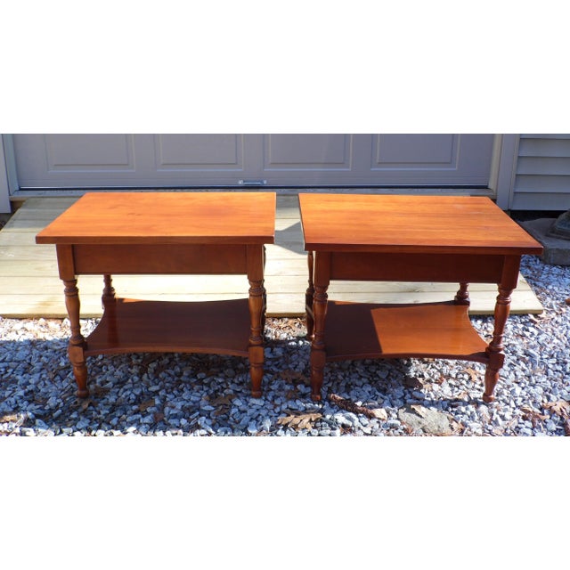 1970s Vintage Pair Harden Solid Cherry 2 Tier End Tables Nightstands For Sale - Image 5 of 11