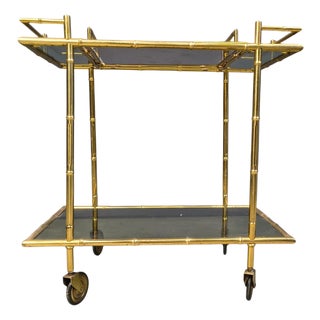 Vintage Brass Faux Bamboo Serving Cart, 1960s For Sale