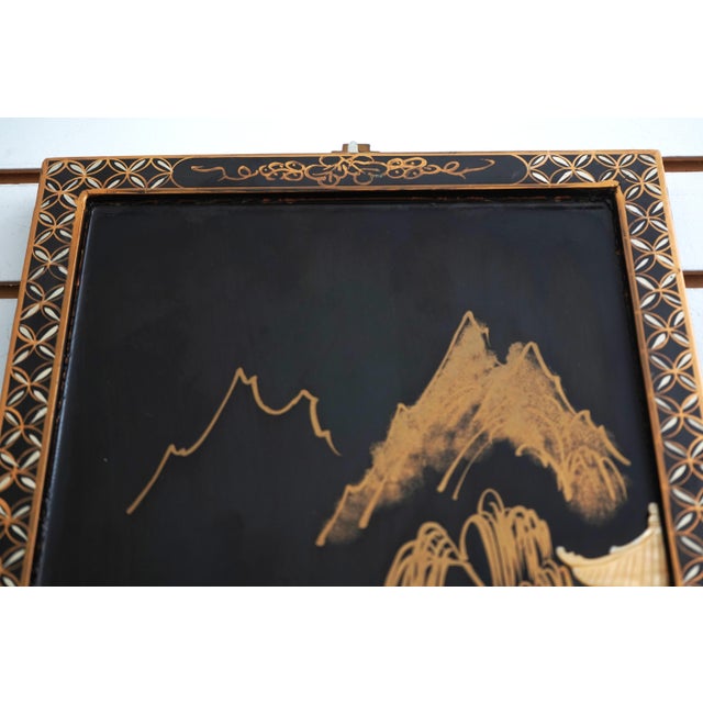 Pair of Chinese Black Lacquer Wall Art Panels For Sale - Image 11 of 13