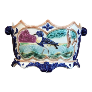 French Majolica Kingfisher Pattern Jardiniere 19th Century