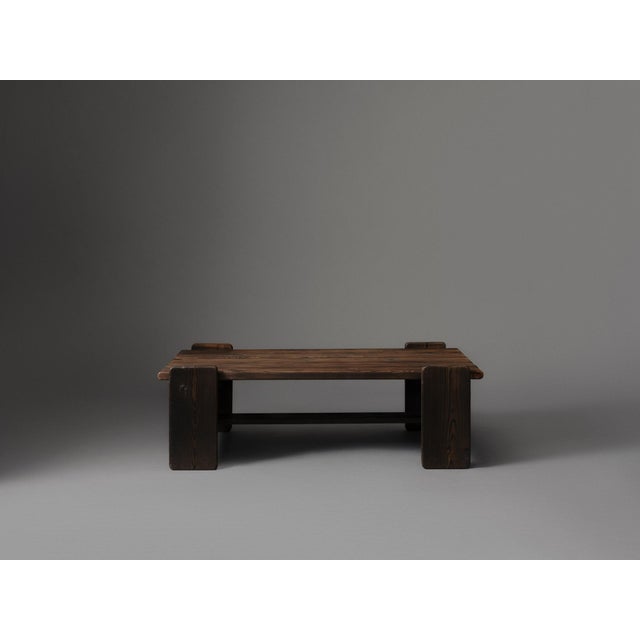 Stained Pine Brutalist Table Designer Unknown Belgium 1960 Brutalist coffee table in dark-stained solid pine. A low,...